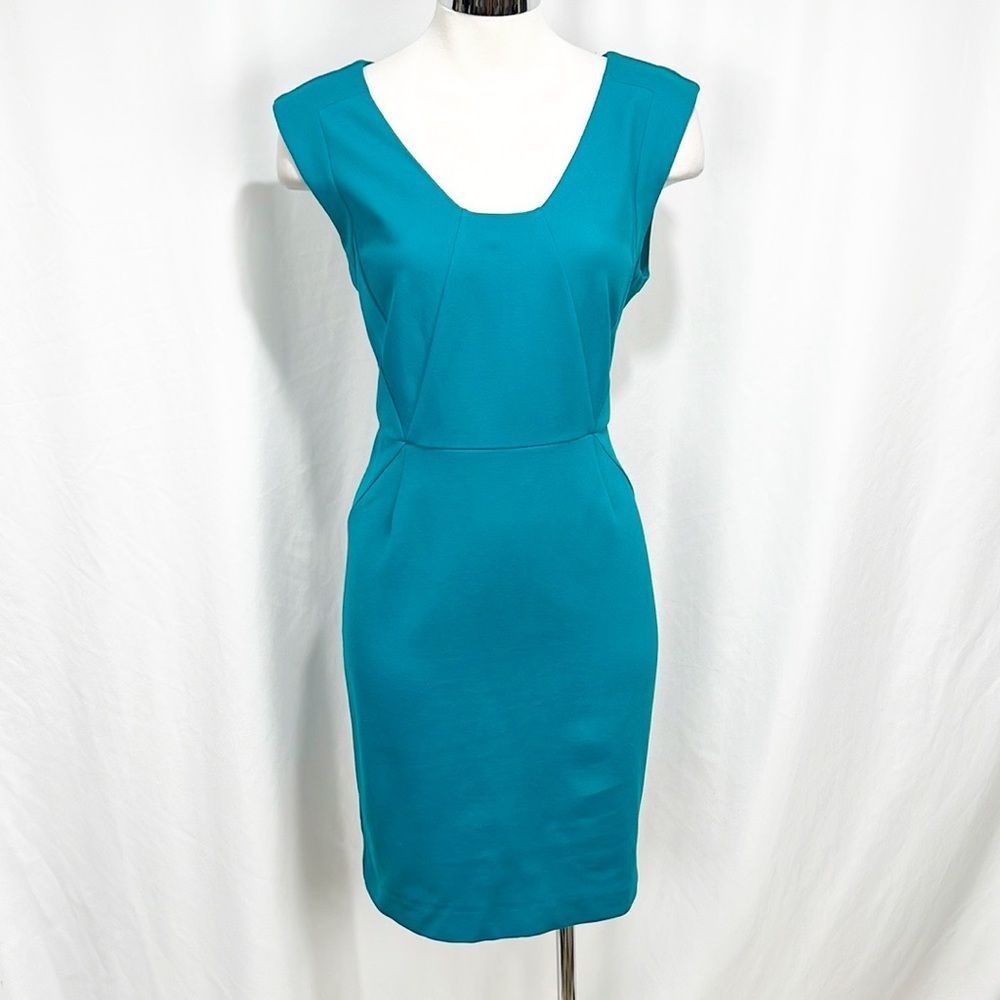 Ann Taylor Teal Cutout Back Sheath Dress Sz 4